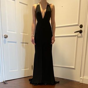 Black Open-Back Deep-V Gown
